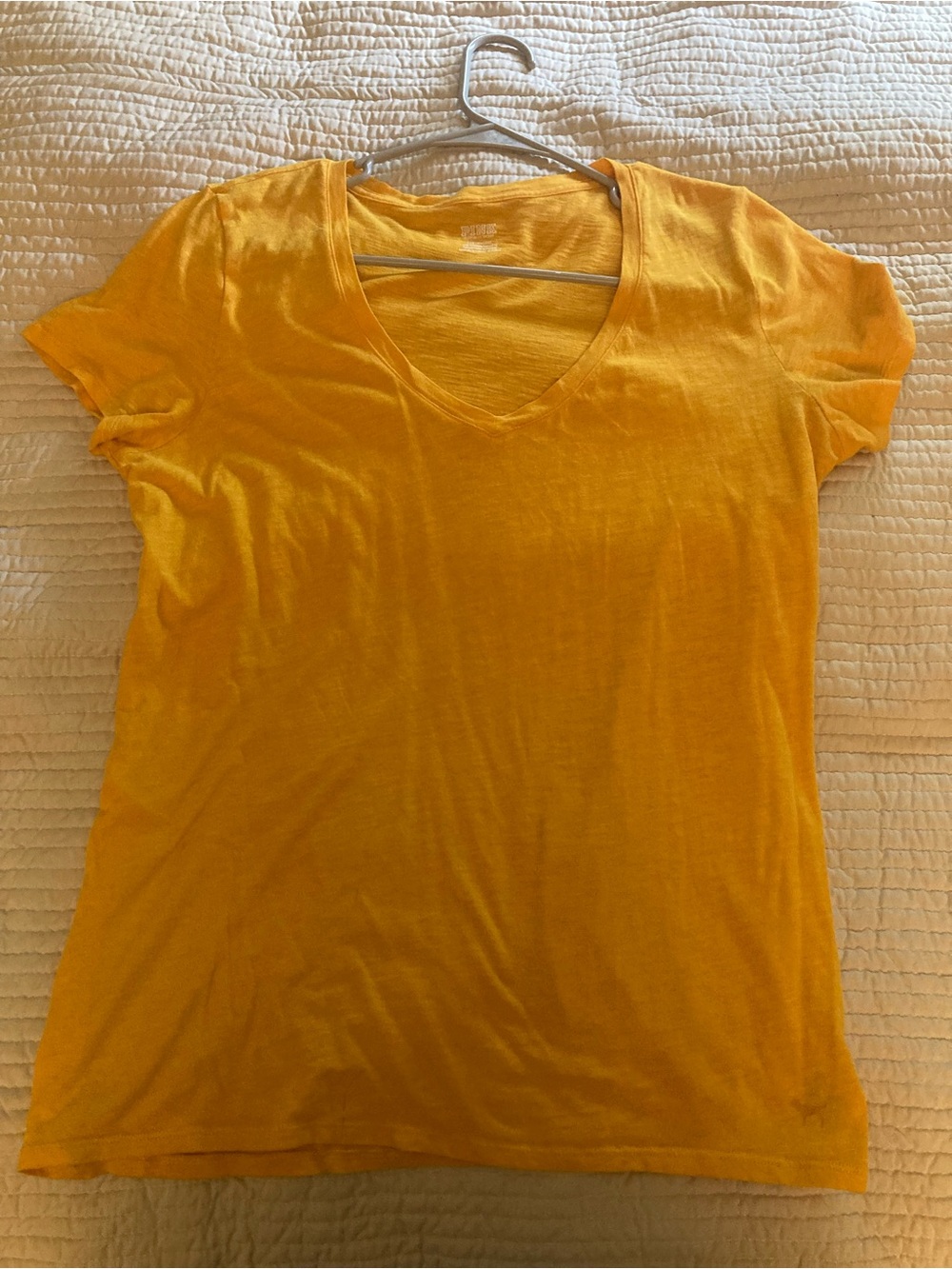 Victoria Secret Pink V-Neck Short Sleeve Women's Tee in Mustard Yellow